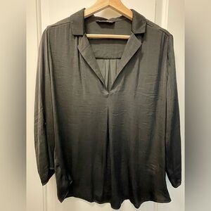 Stradivarius Women's Deep Black Satin Top Size Large